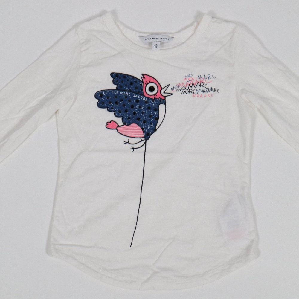 Little Marc Jacobs T-Shirt Tee Girls 3T White Long Sleeve Bird